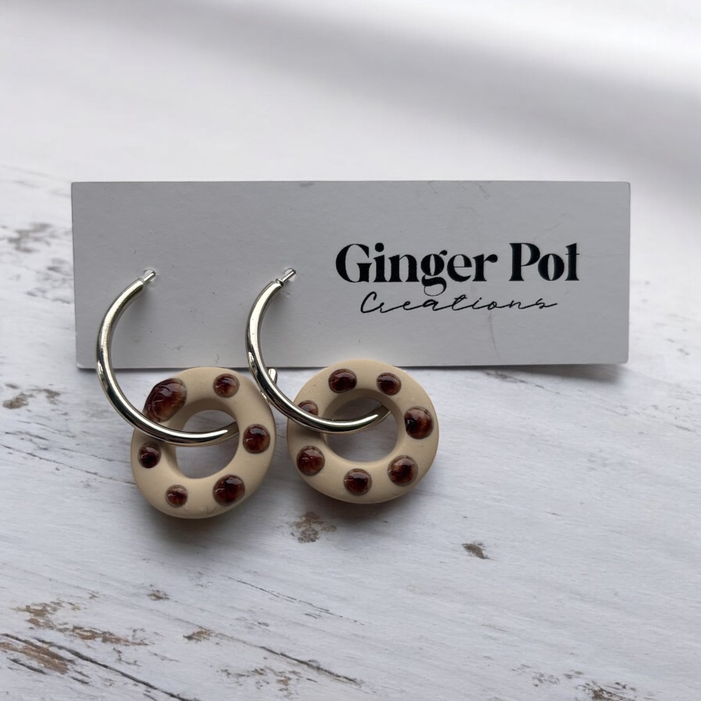 Cappuccino Spotty Polymer Clay Hoop Earrings