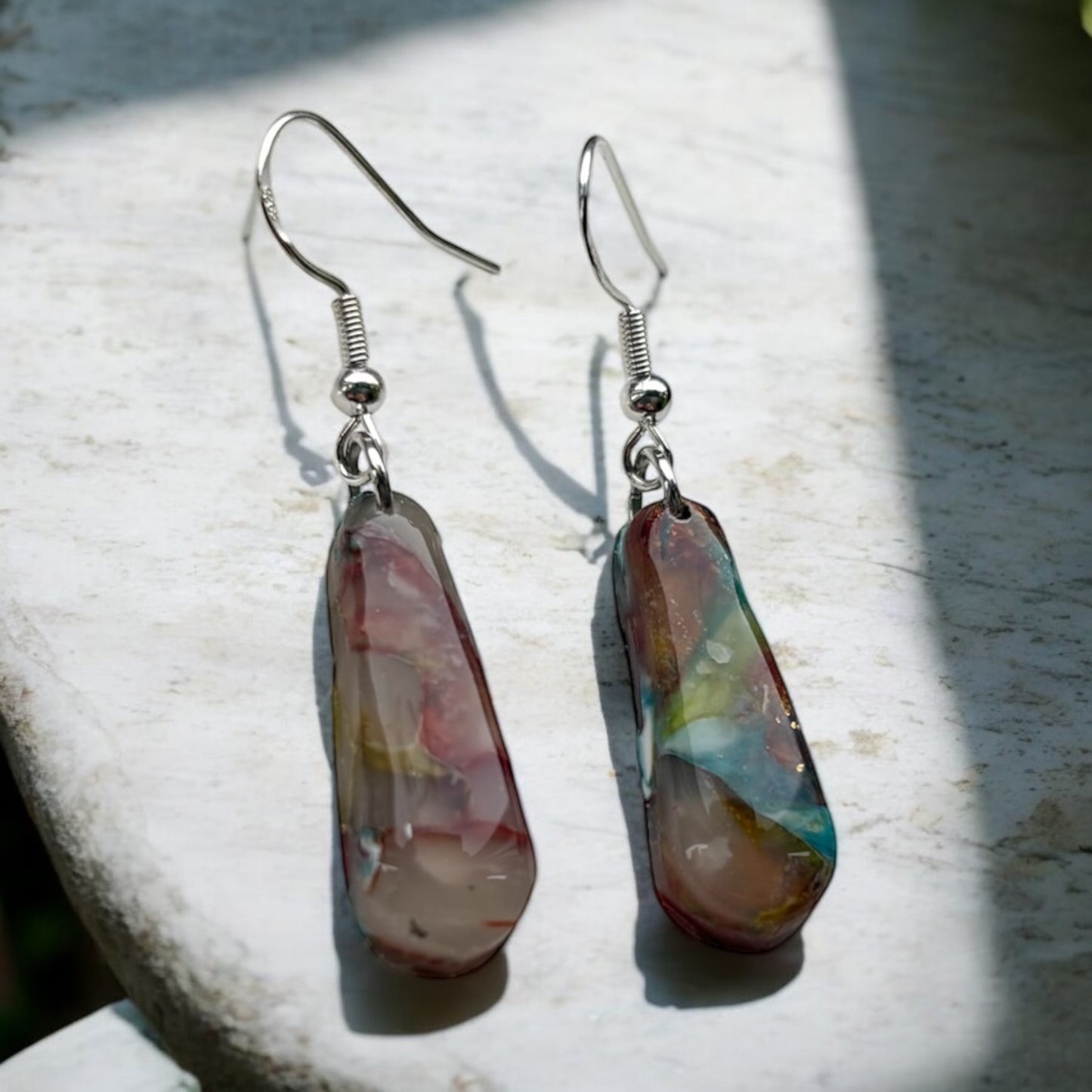 Peacock Tic-Tac Polymer Clay Dangly Earrings