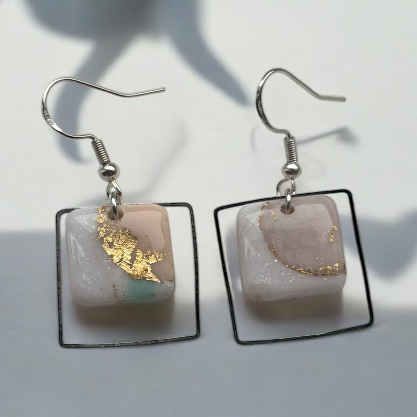 Pastel Paradise Square Framed Polymer Clay Dangly Earrings