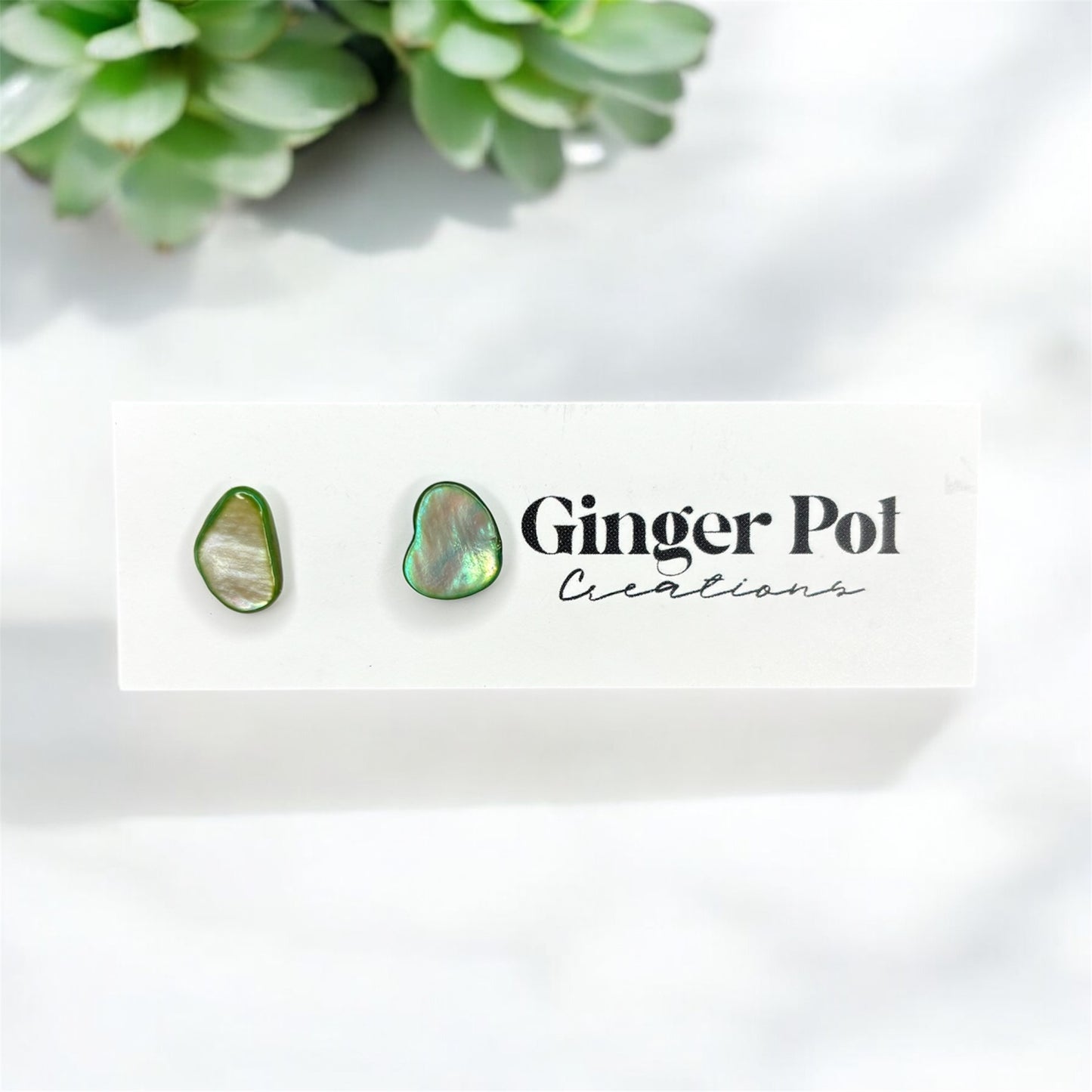 Sage Green Shell Stud | Hypoallergenic | Earrings