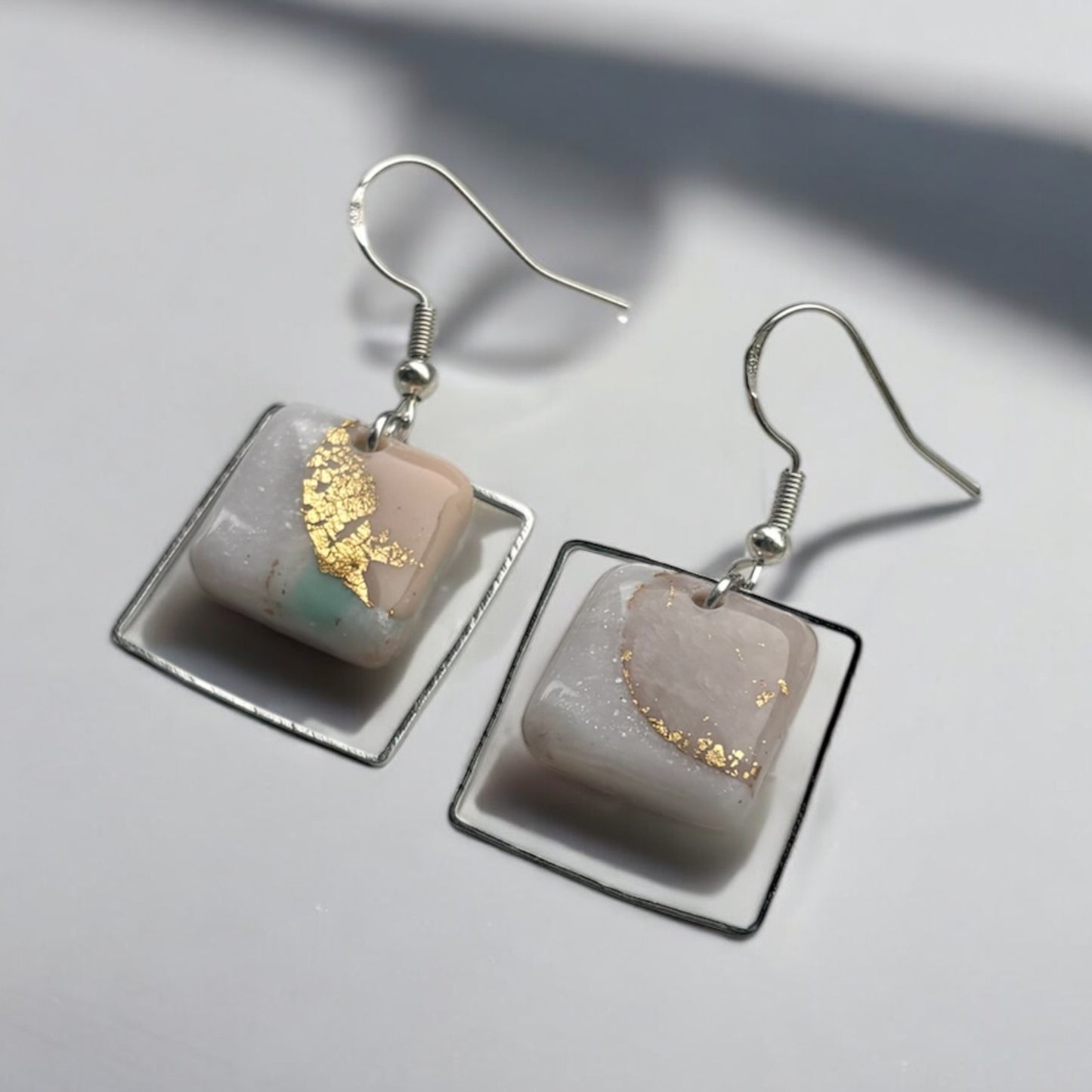 Pastel Paradise Square Framed Polymer Clay Dangly Earrings