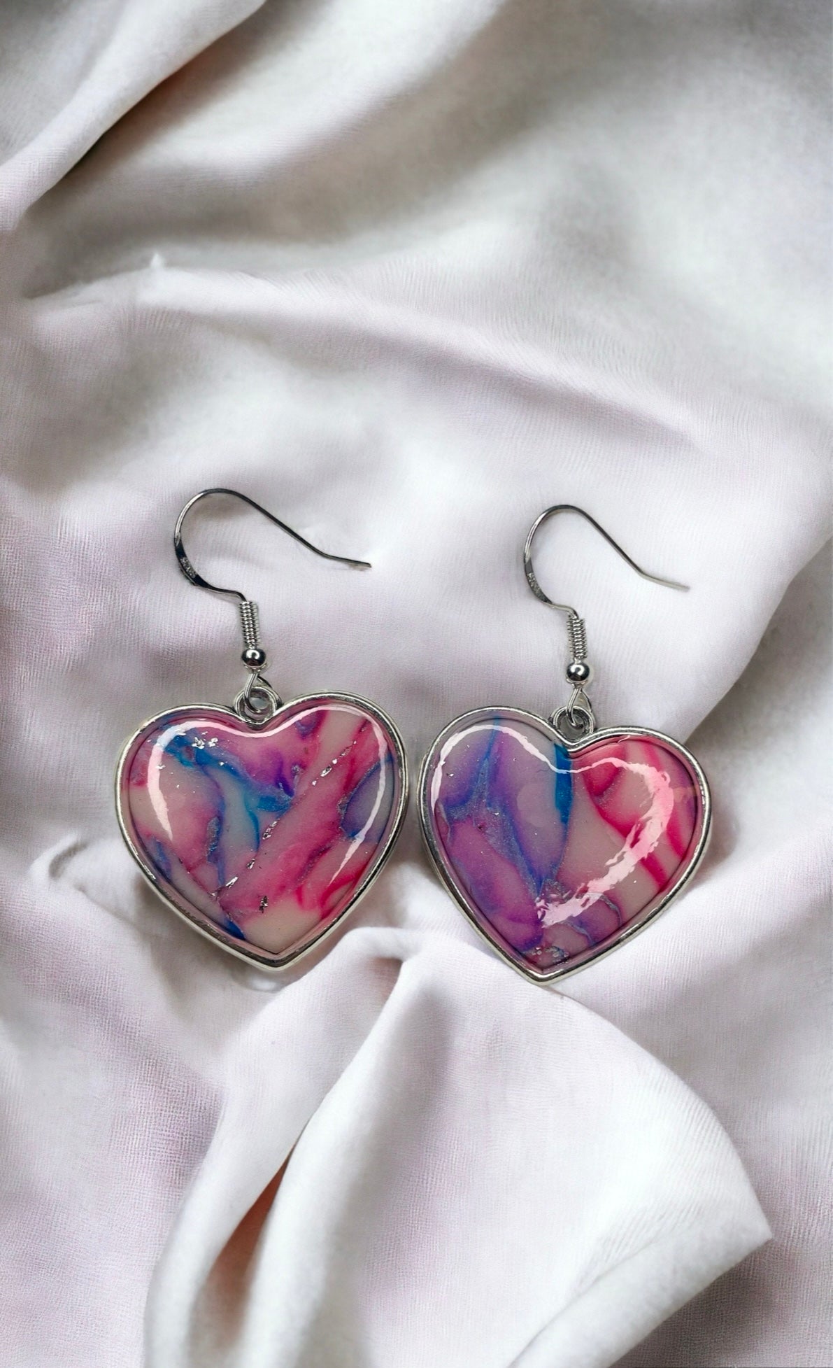 Funky Glow in the Dark Polymer Clay Dangly Heart Earrings