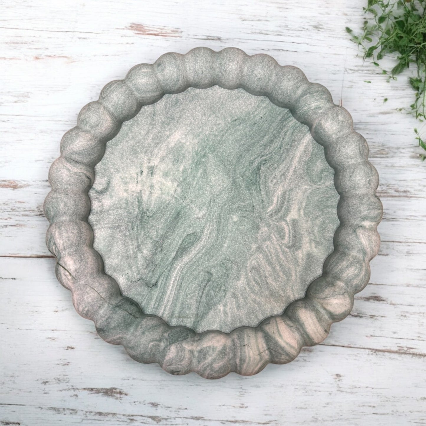 Khaki Marble Round Bubble Jesmonite Jewellery Dish
