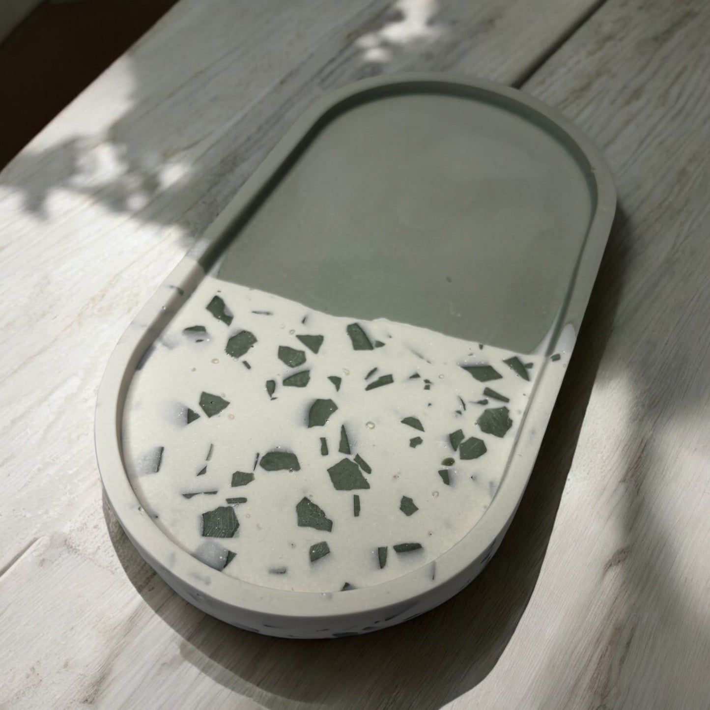 Olive Speckled Oval Jesmonite Jewellery Dish