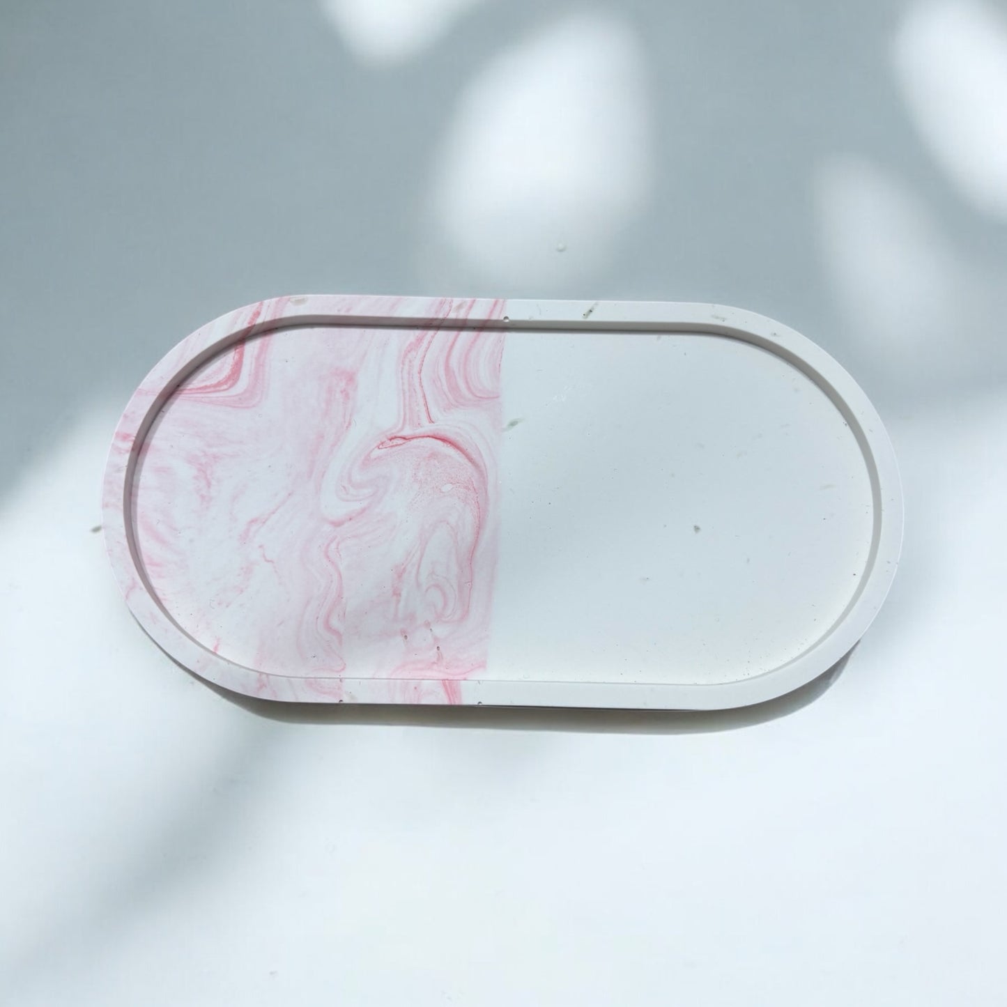 Pink Marble Oval Half and Half Jesmonite Jewellery Dish