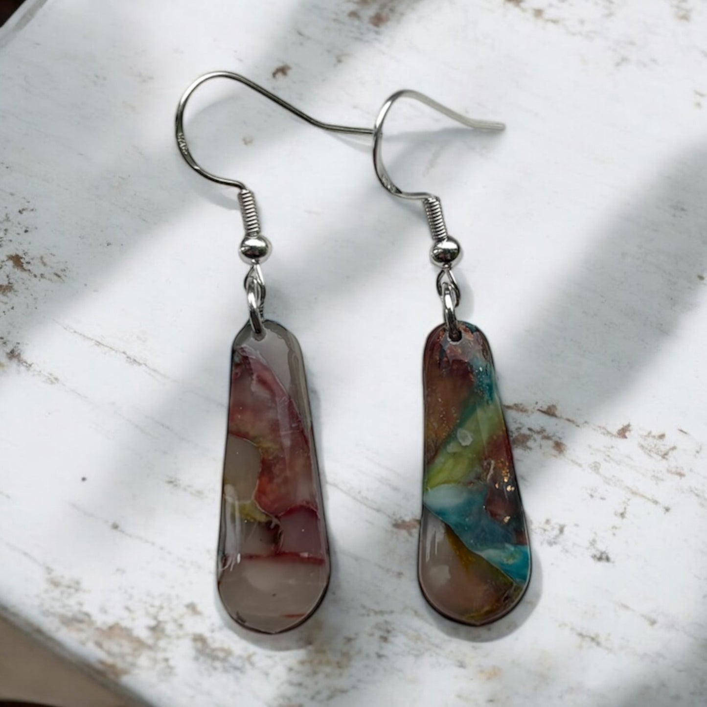 Peacock Tic-Tac Polymer Clay Dangly Earrings
