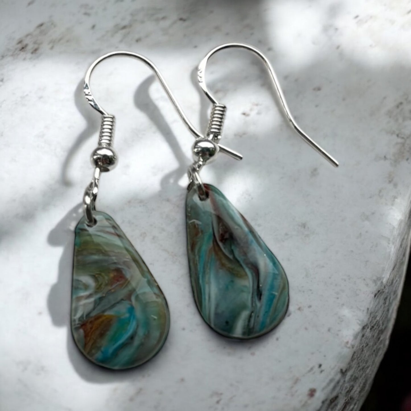 Peacock Tear Drop Polymer Clay Dangly Earrings