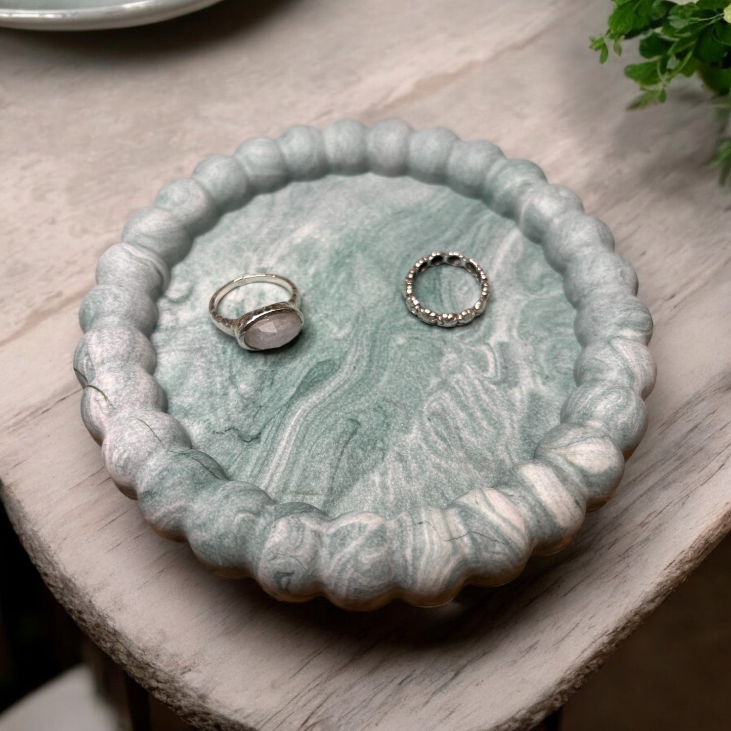 Khaki Marble Round Bubble Jesmonite Jewellery Dish