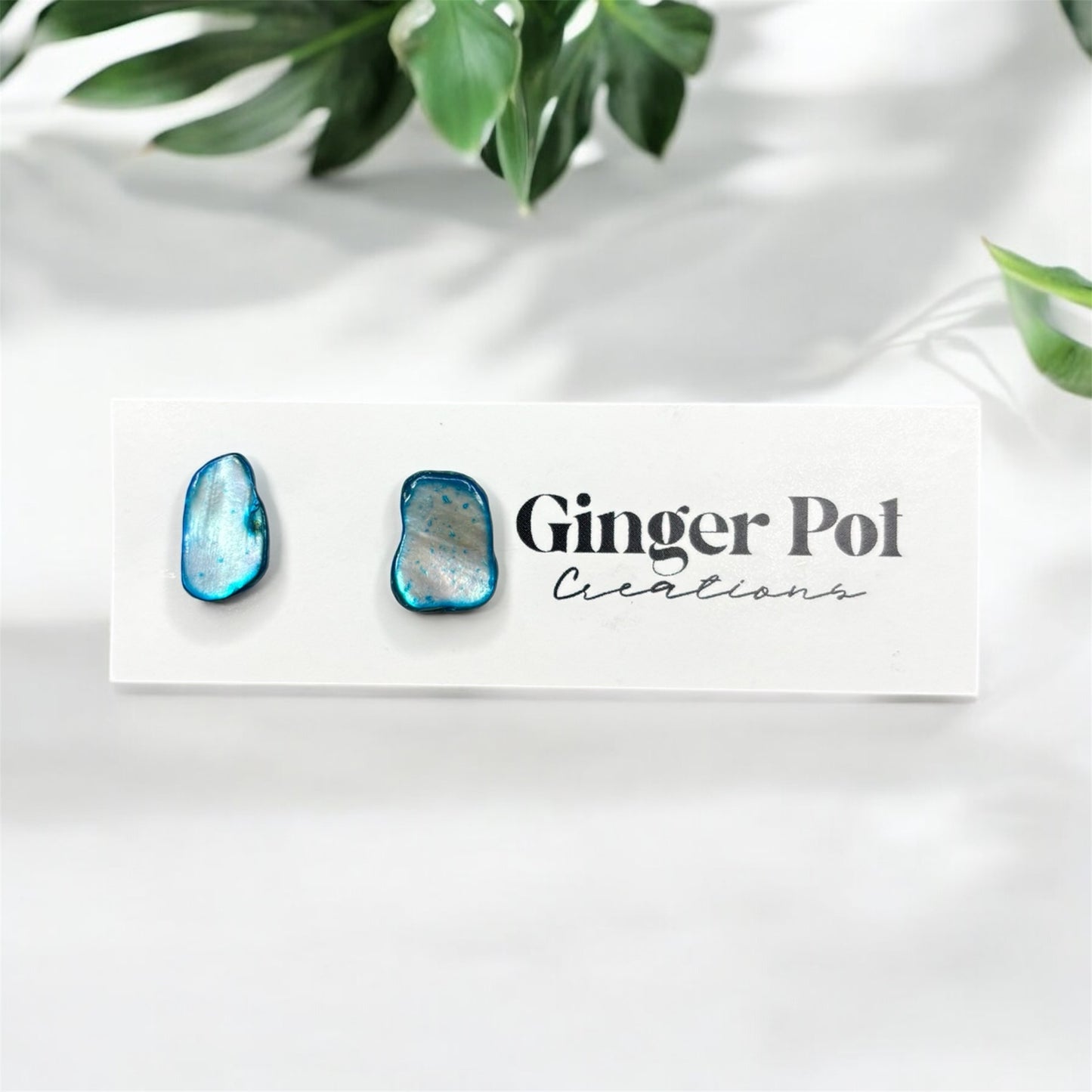Sea Blue Shell Stud | Hypoallergenic | Earrings