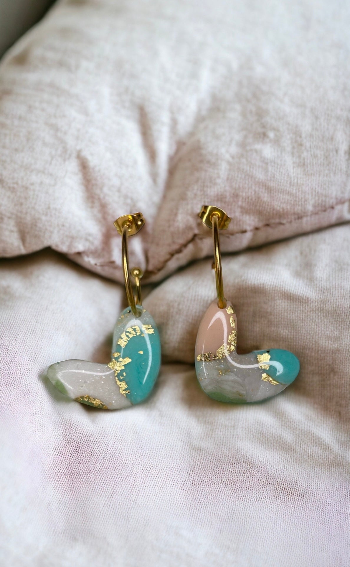 Pastel Paradise Heart Polymer Clay Hoop Earrings
