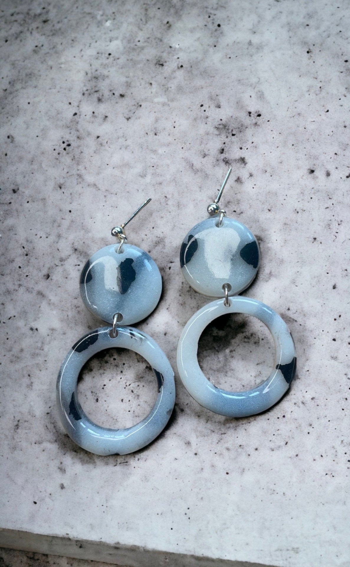 Black and White Cow Print Polymer Clay Dangly Earrings