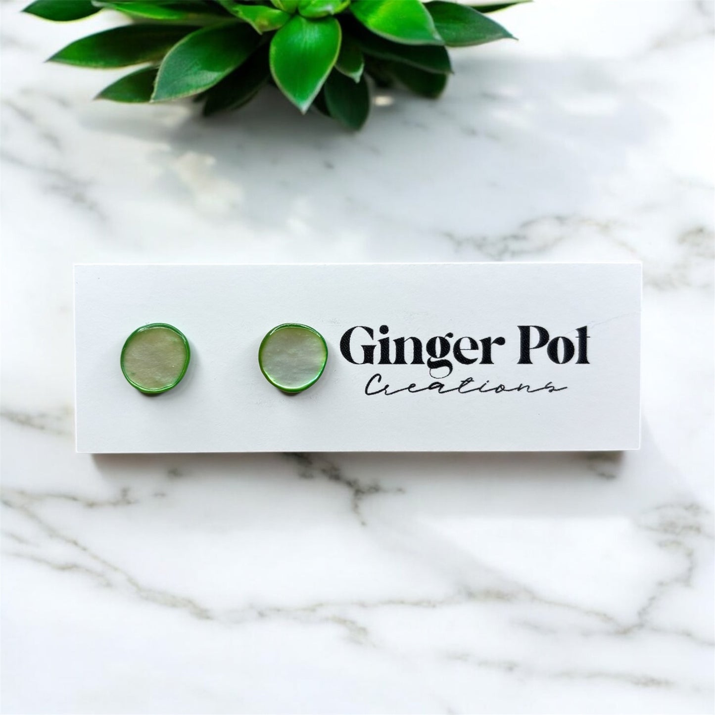 Sage Green Shell Stud | Hypoallergenic | Earrings