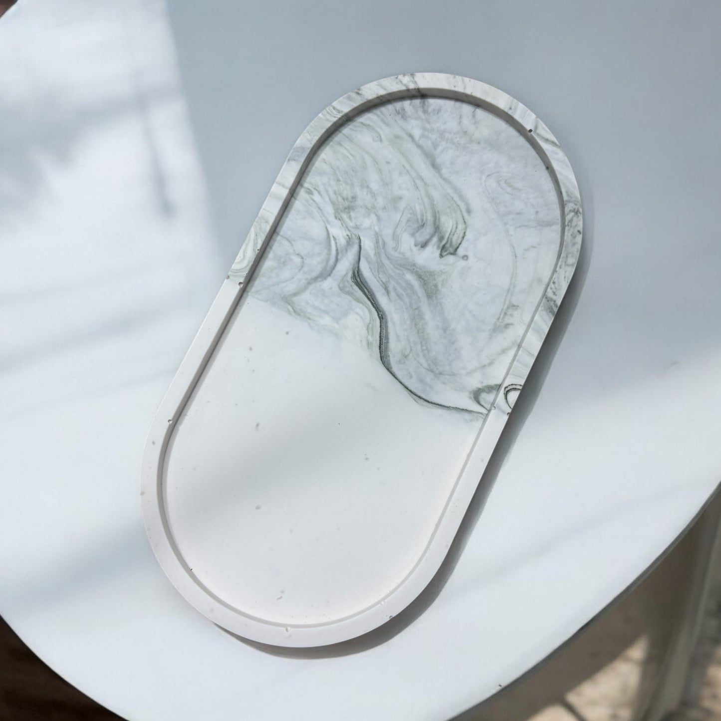 Olive Marble Oval Half and Half Jesmonite Jewellery Dish