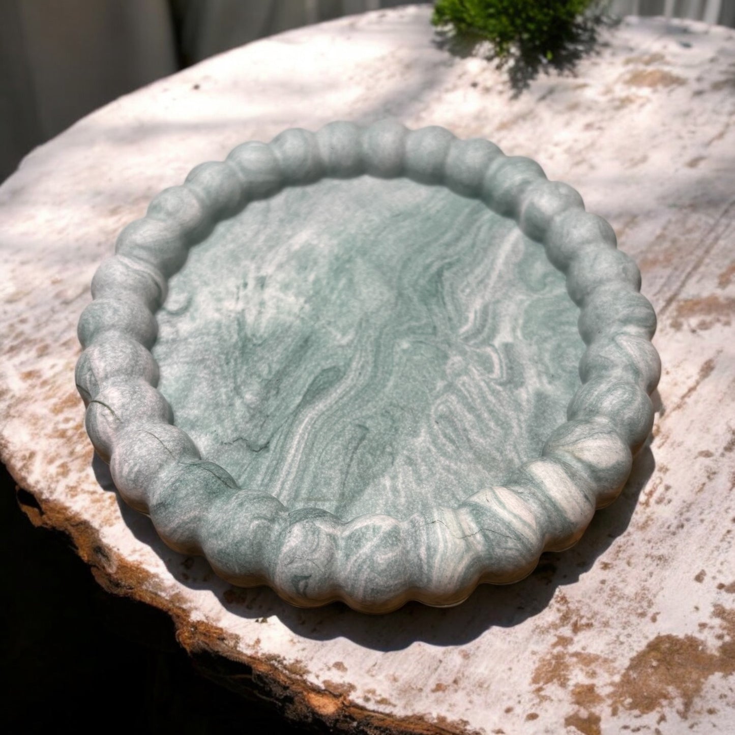Khaki Marble Round Bubble Jesmonite Jewellery Dish