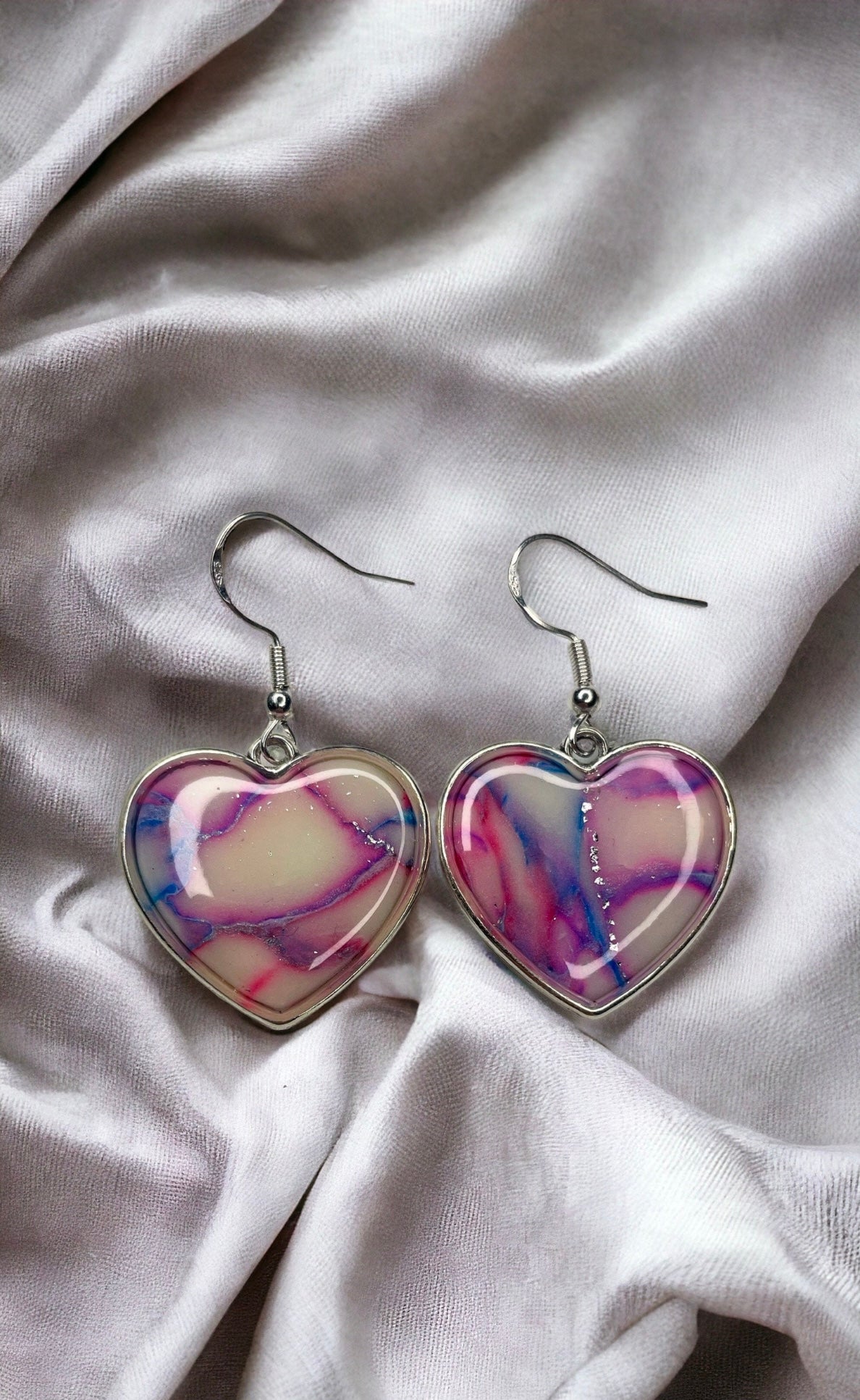 Funky Glow in the Dark Polymer Clay Dangly Heart Earrings