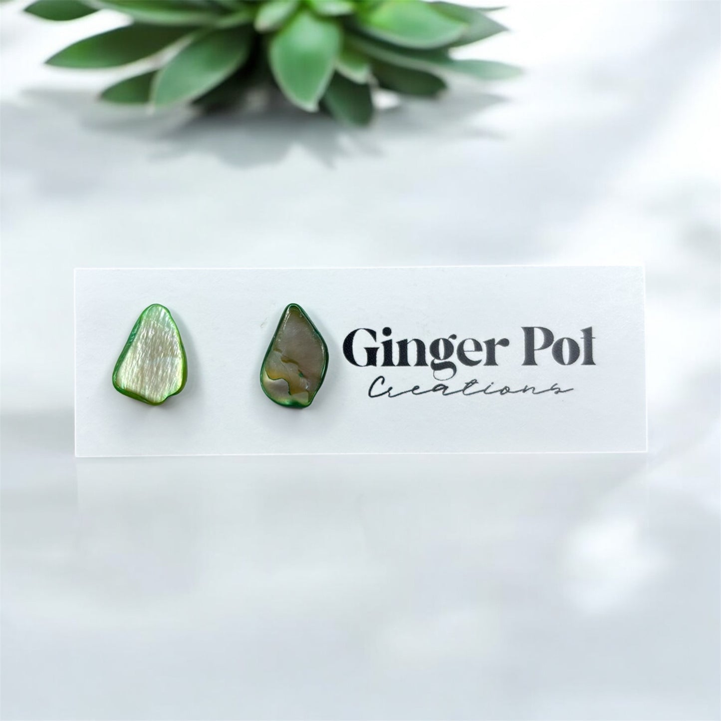 Sage Green Shell Stud | Hypoallergenic | Earrings