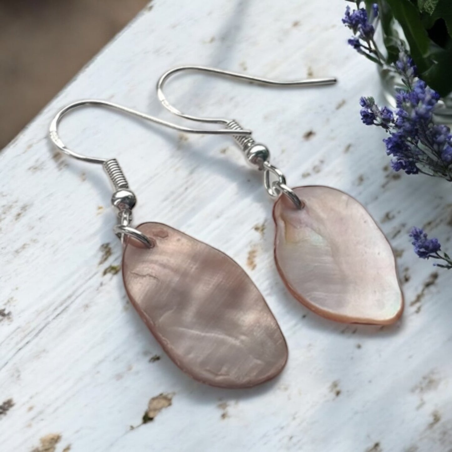 Pearlescent Pink Shell Dangly Earrings