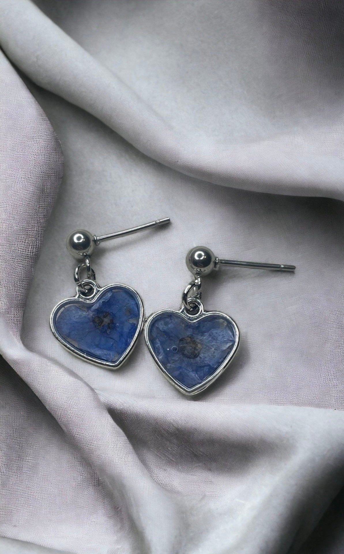 Preserved Forget Me Not Dried Flower Heart | Ball Stud | Earrings