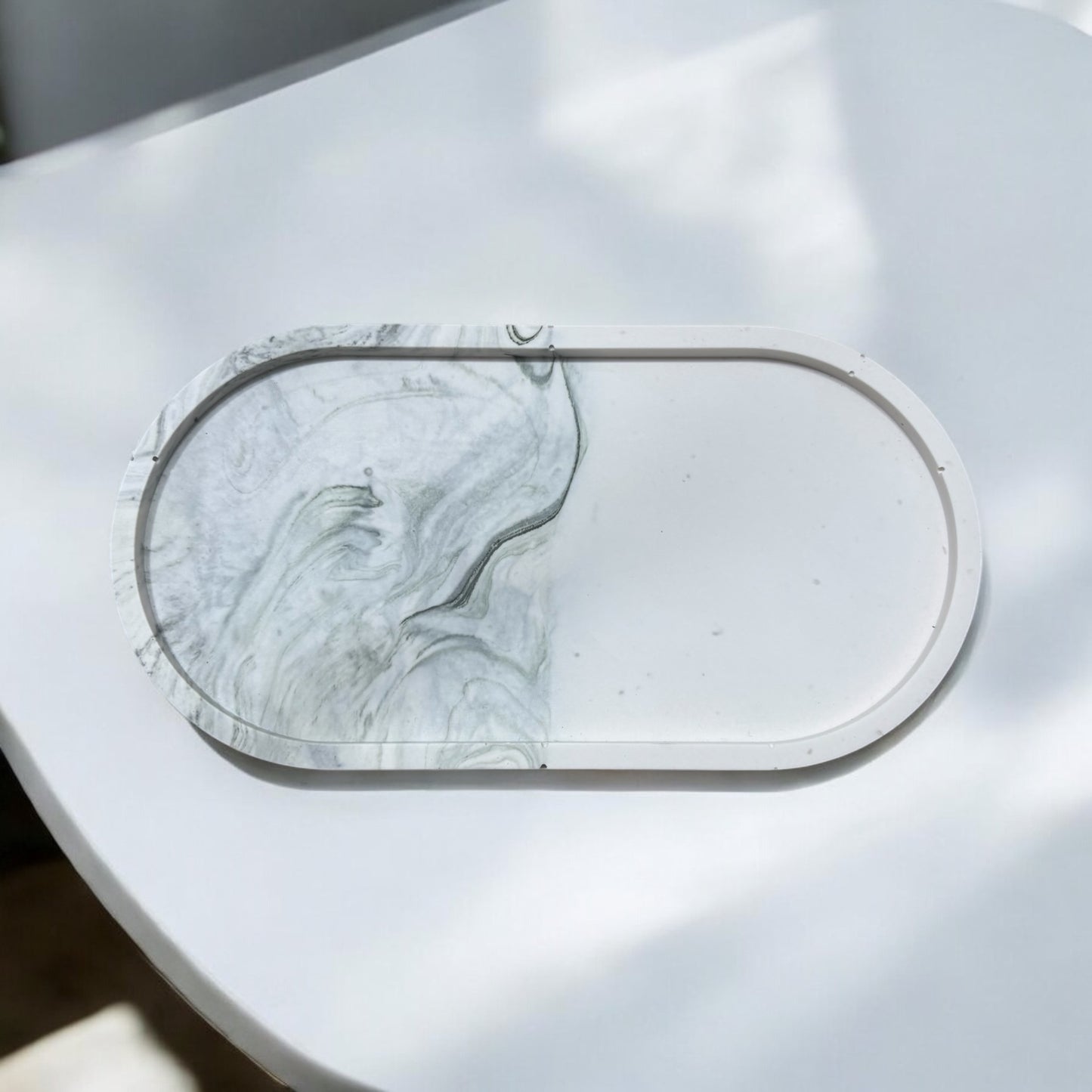 Olive Marble Oval Half and Half Jesmonite Jewellery Dish