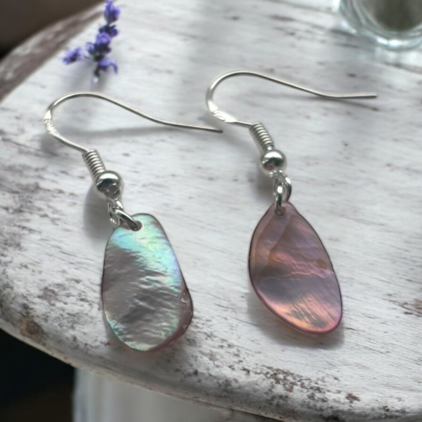 Pearlescent Pink Shell Dangly Earrings