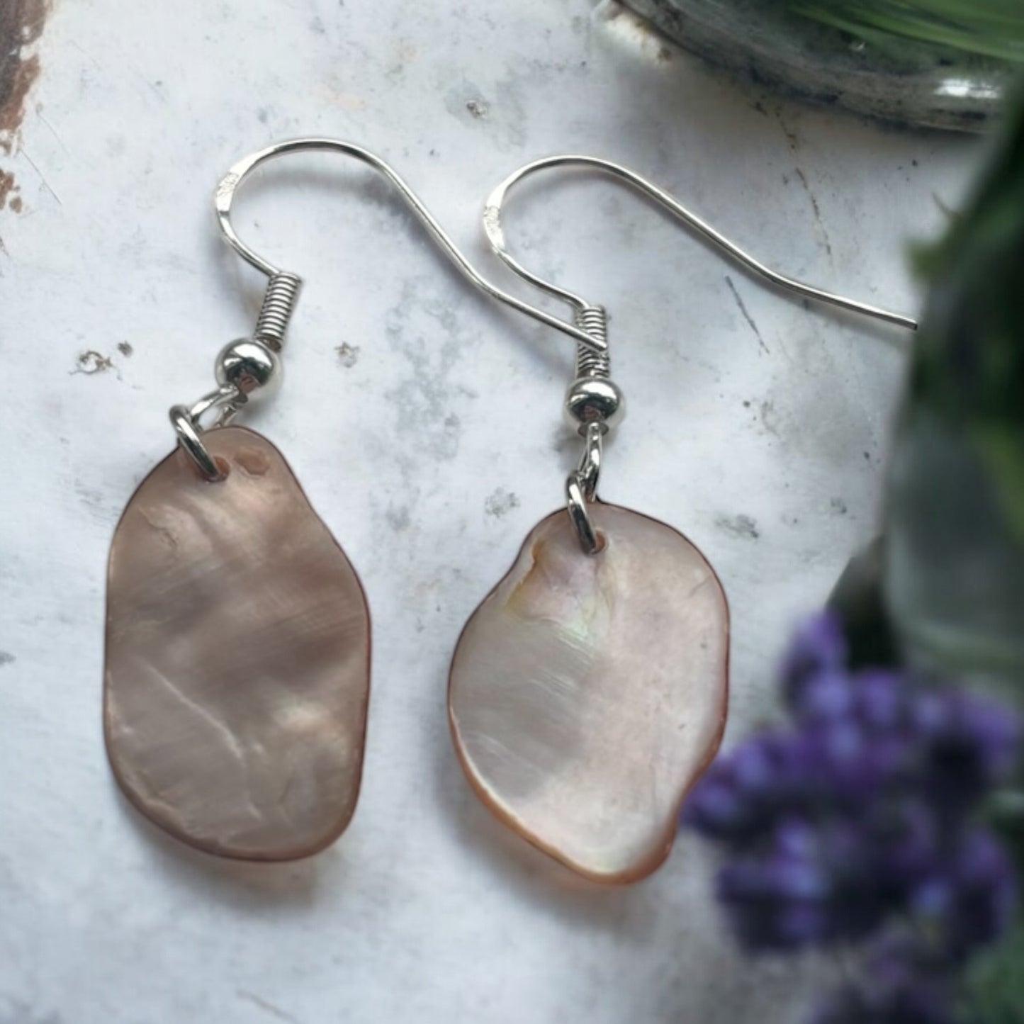 Pearlescent Pink Shell Dangly Earrings