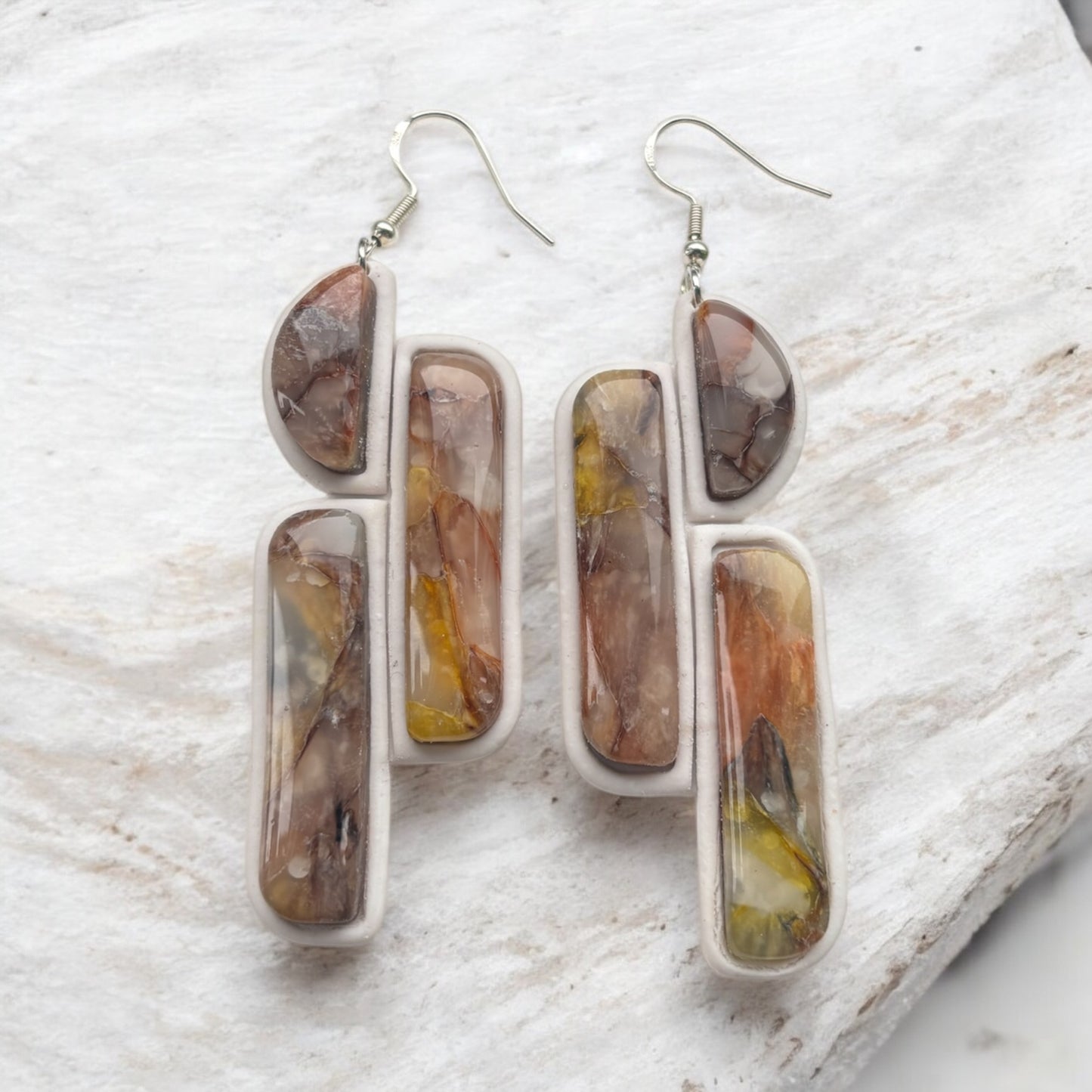 Amber Abstract Statement Polymer Clay Dangly Earrings