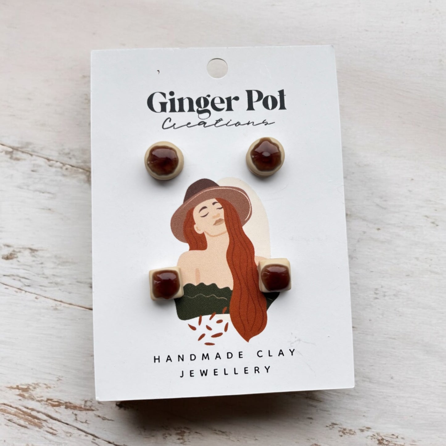 Cappuccino Polymer Clay Stud Earrings