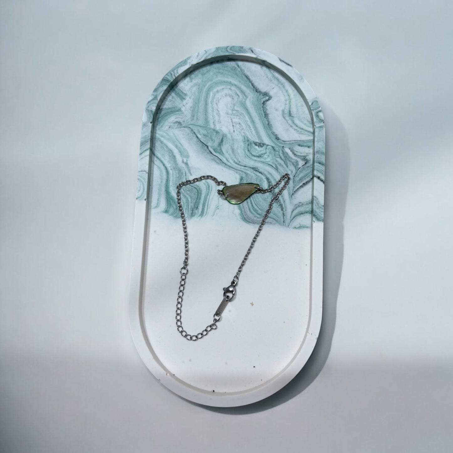 Green Marble Oval Half and Half Jesmonite Jewellery Dish
