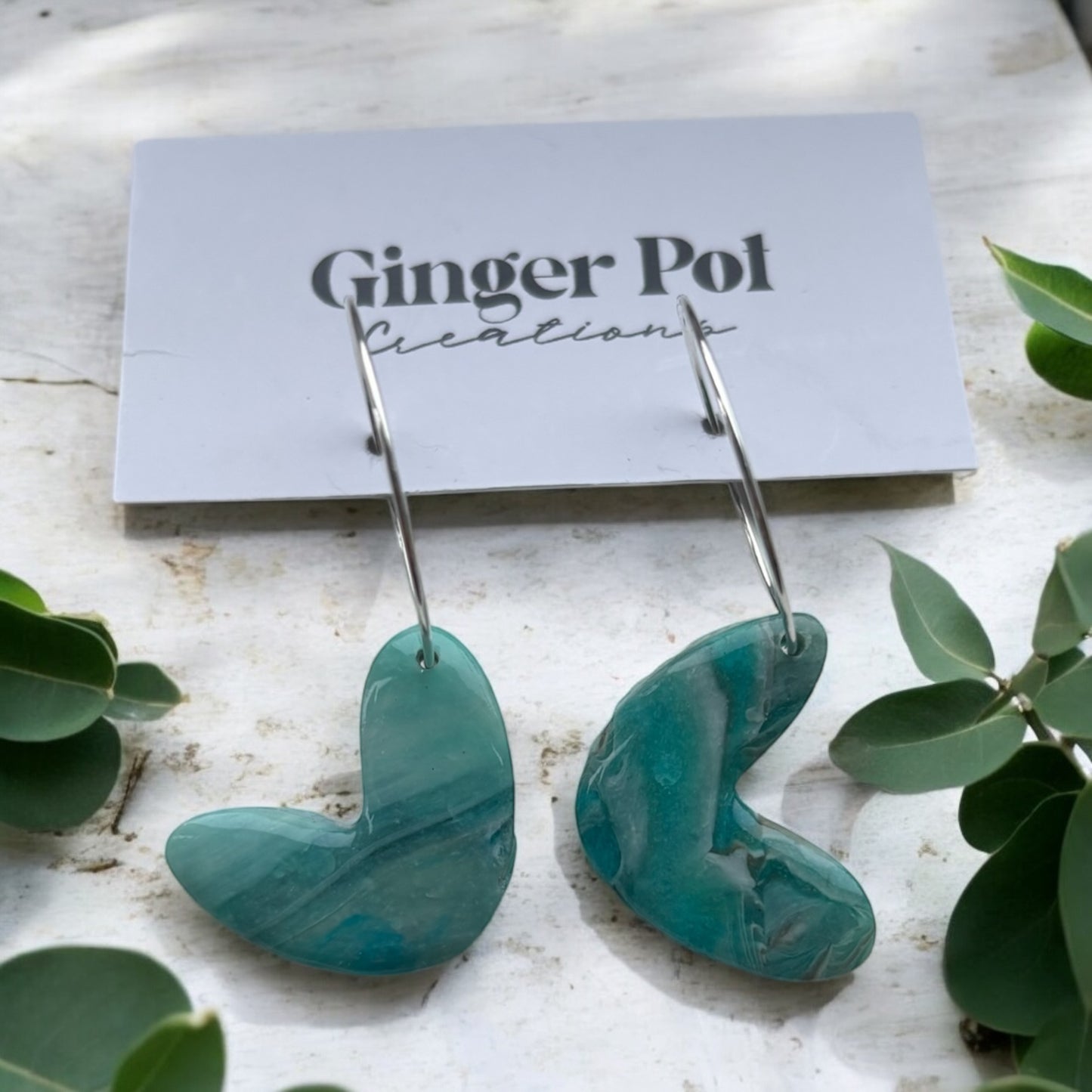 Sea Breeze Heart Polymer Clay Hoop Earrings