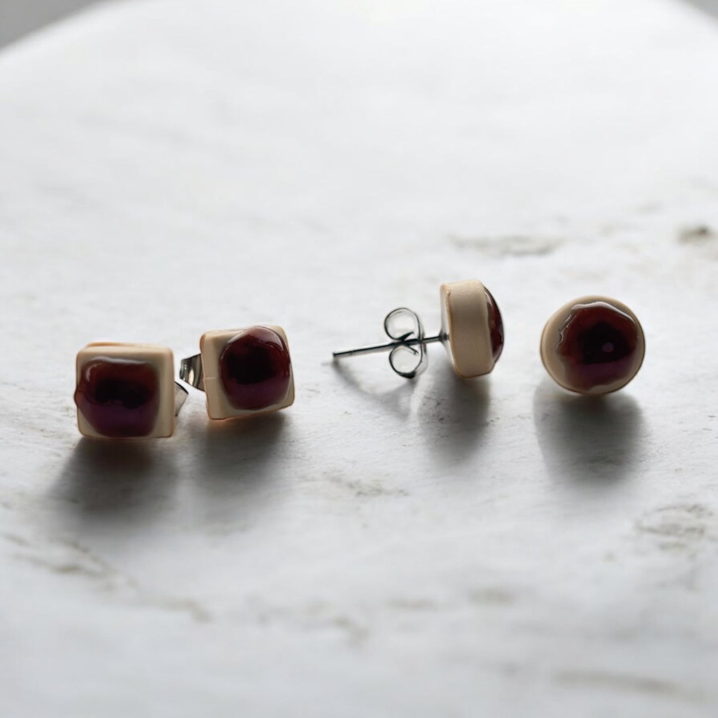 Cappuccino Polymer Clay Stud Earrings