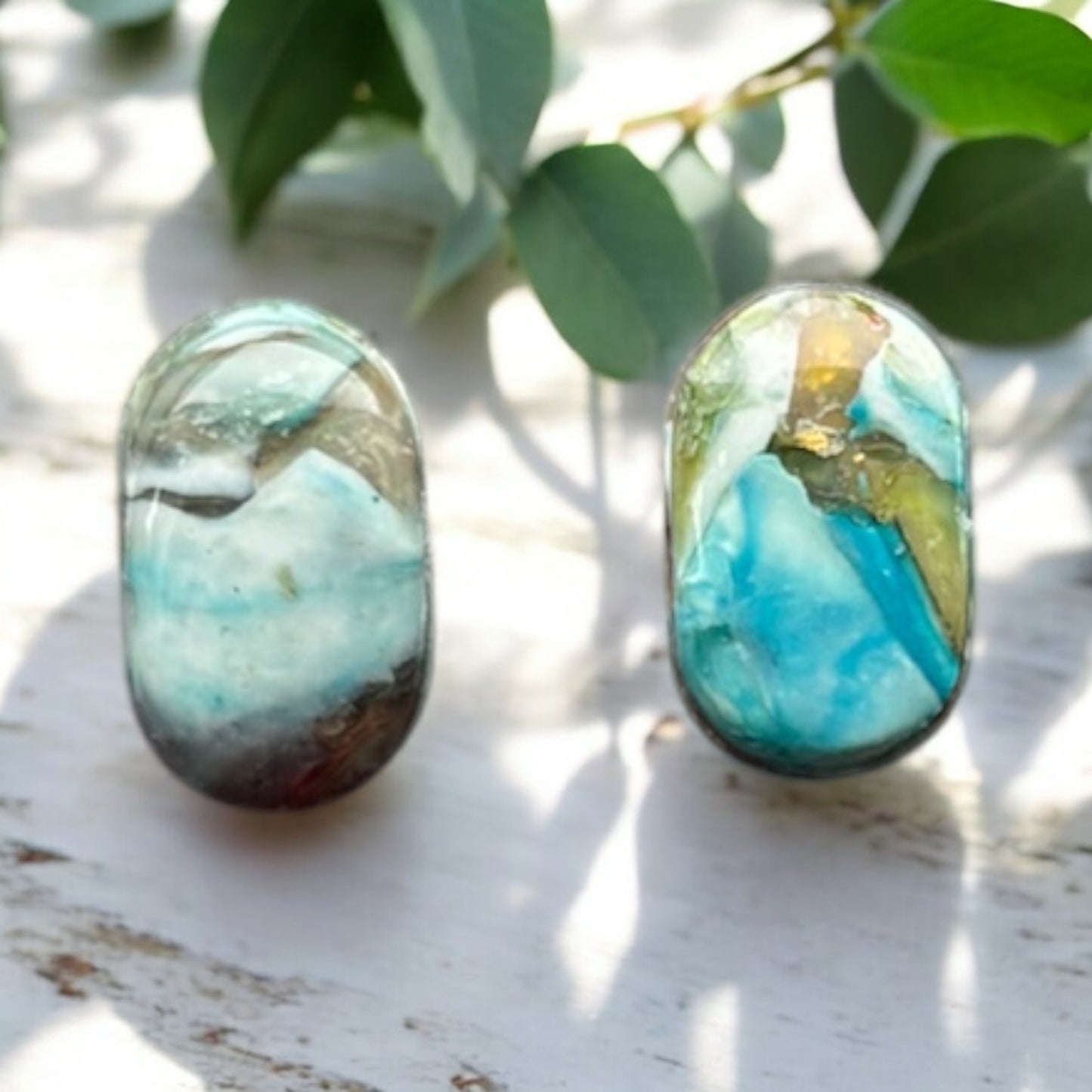 Peacock Oval Polymer Clay | Hypoallergenic | Stud Earrings