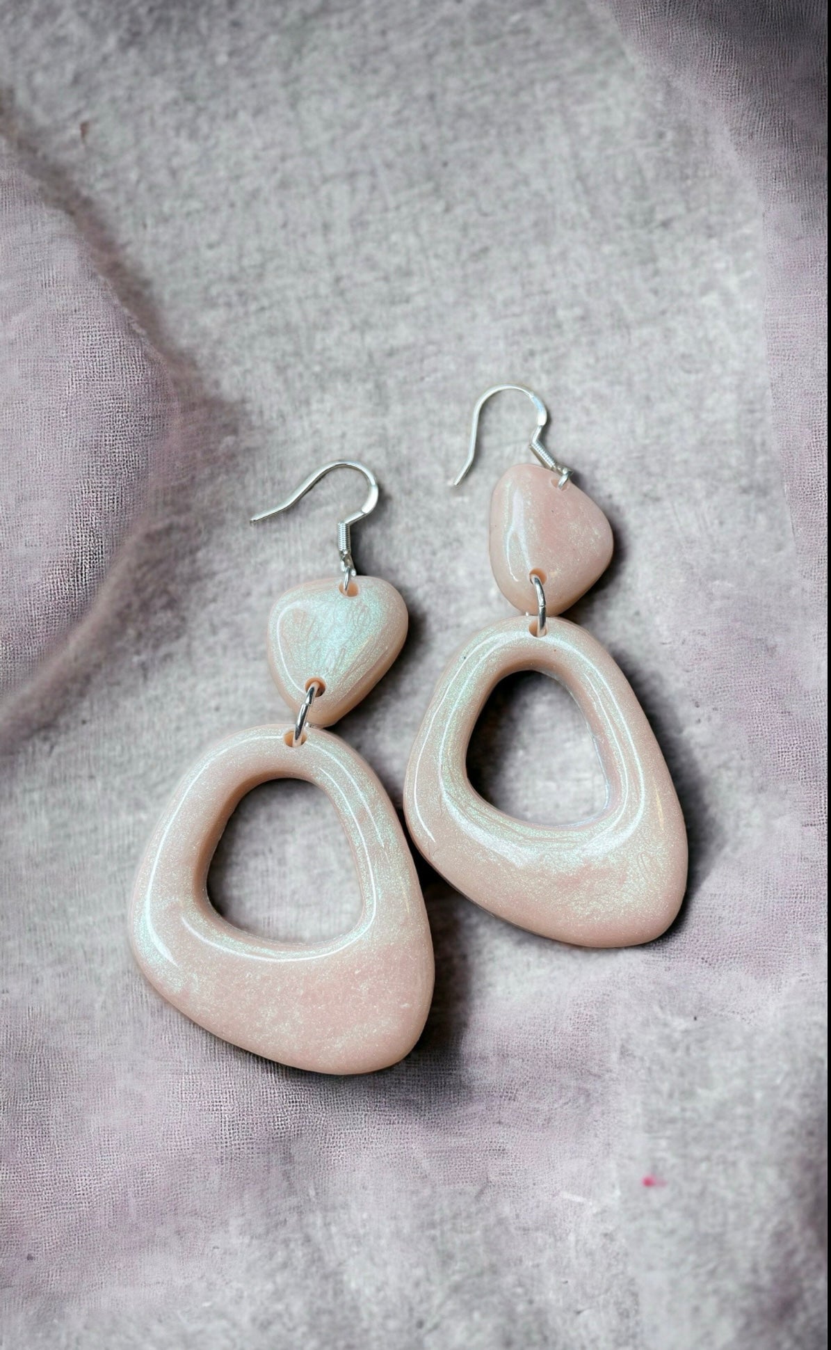 Pink Iridescent Shimmer Polymer Clay Dangly Earrings