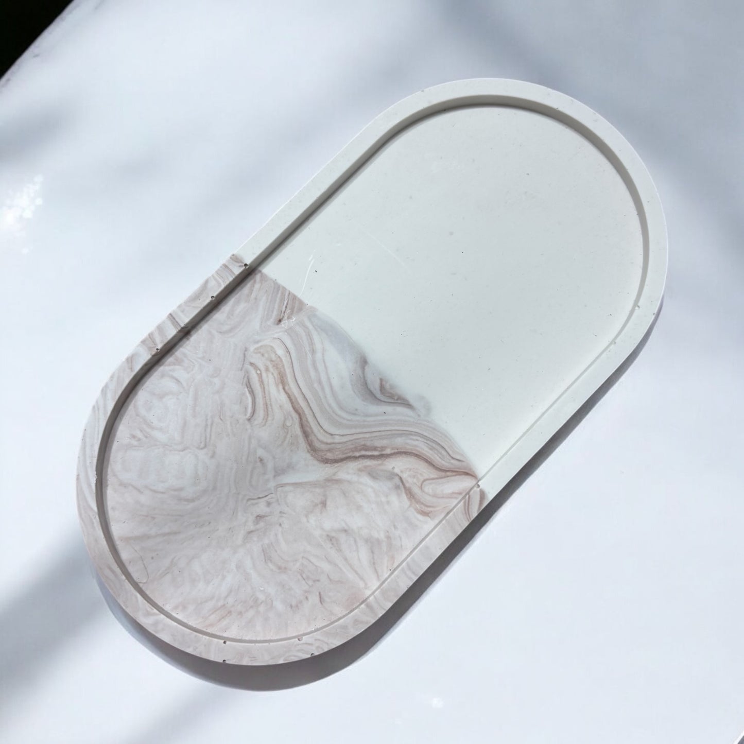 Mushroom Marble Oval Half and Half Jesmonite Jewellery Dish