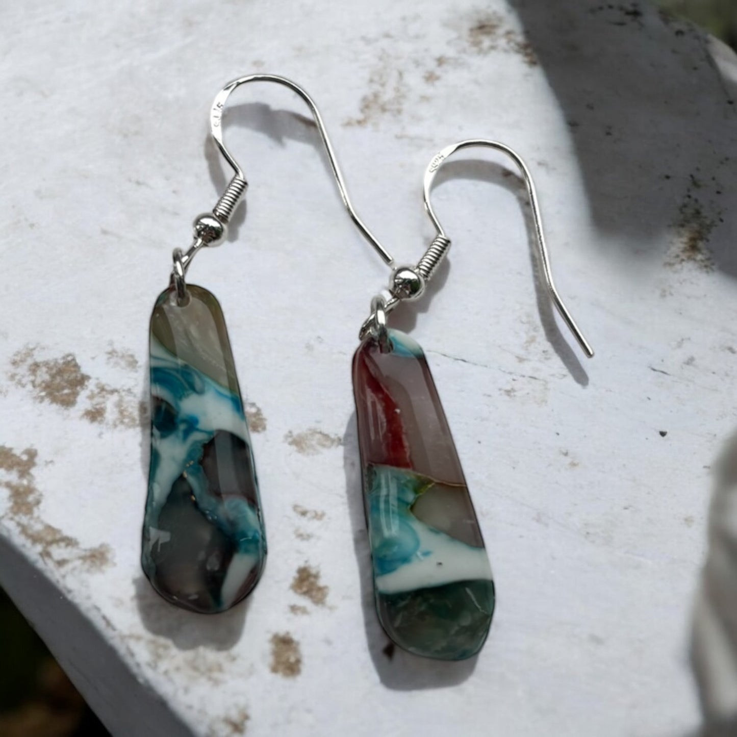Peacock Tic-Tac Polymer Clay Dangly Earrings