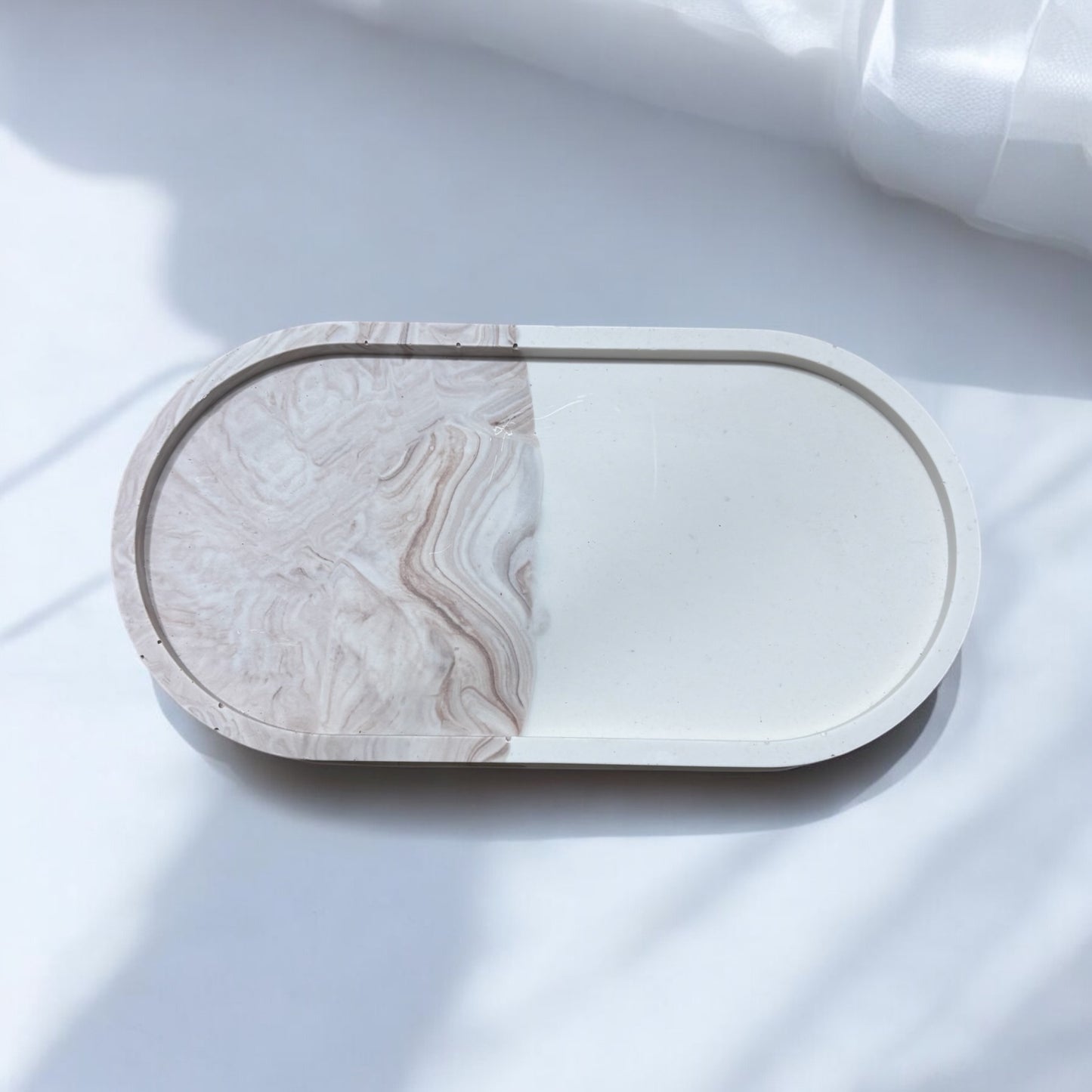 Mushroom Marble Oval Half and Half Jesmonite Jewellery Dish