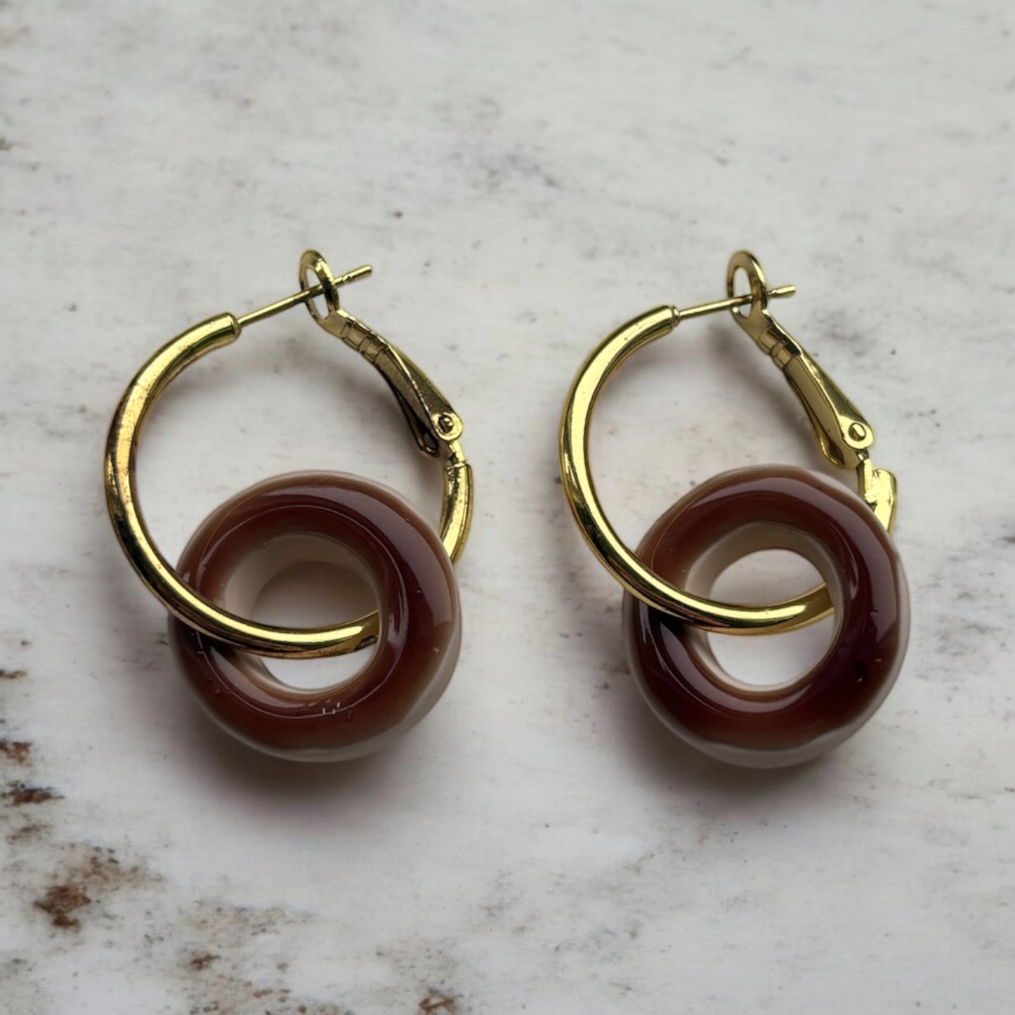 Cappuccino Gold Polymer Clay Hoop Earrings