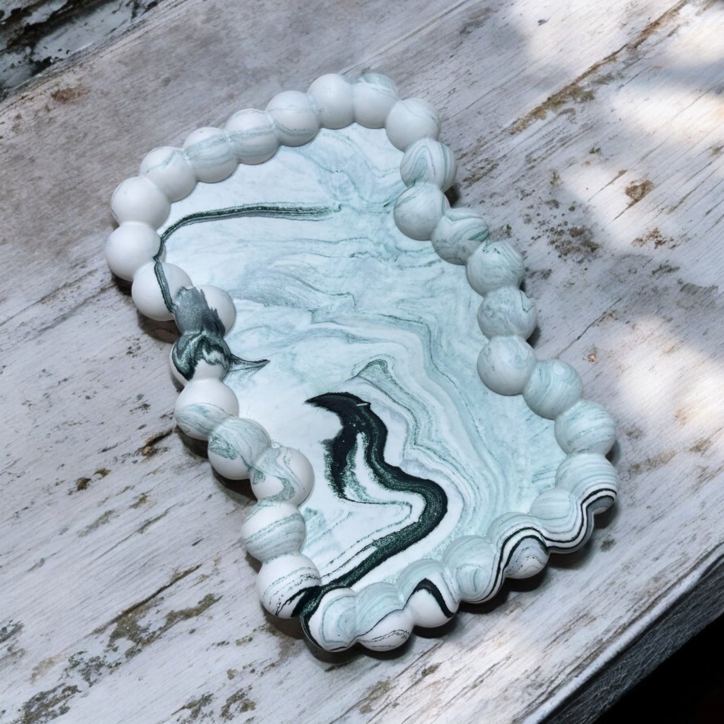 Green Marble Bubble Jesmonite Jewellery Dish