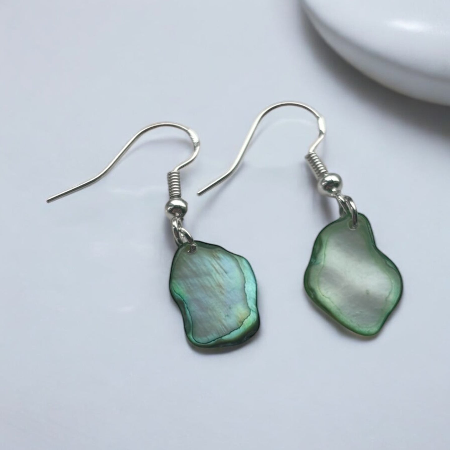 Sage Green Shell Dangly Earrings