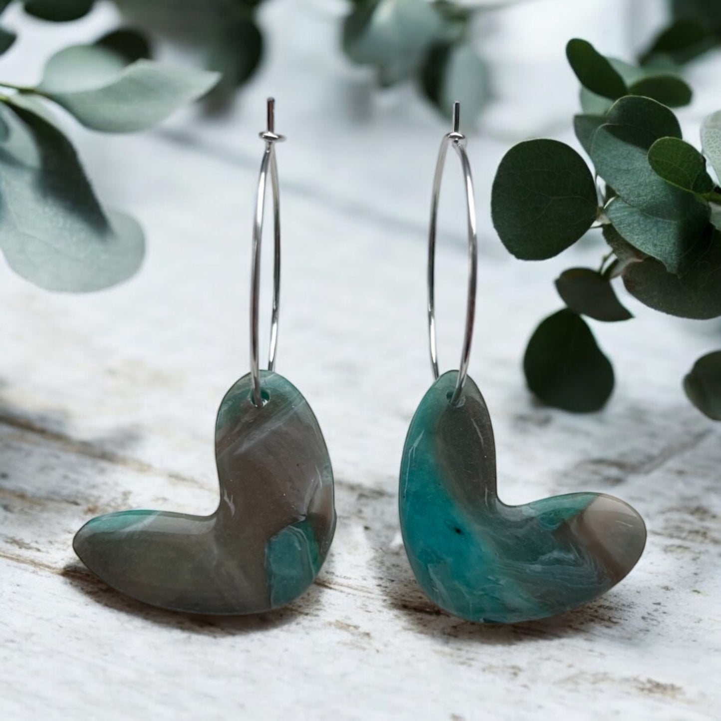 Sea Breeze Heart Polymer Clay Hoop Earrings