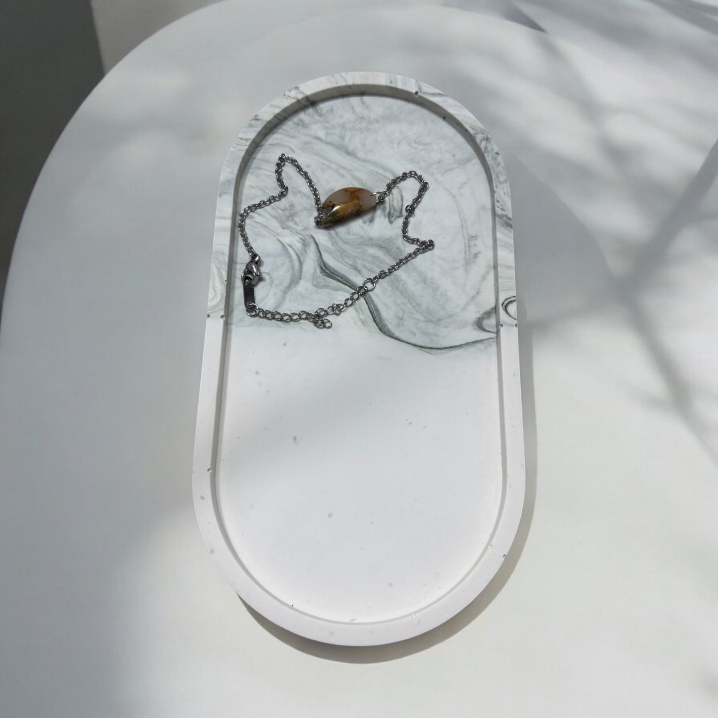 Olive Marble Oval Half and Half Jesmonite Jewellery Dish
