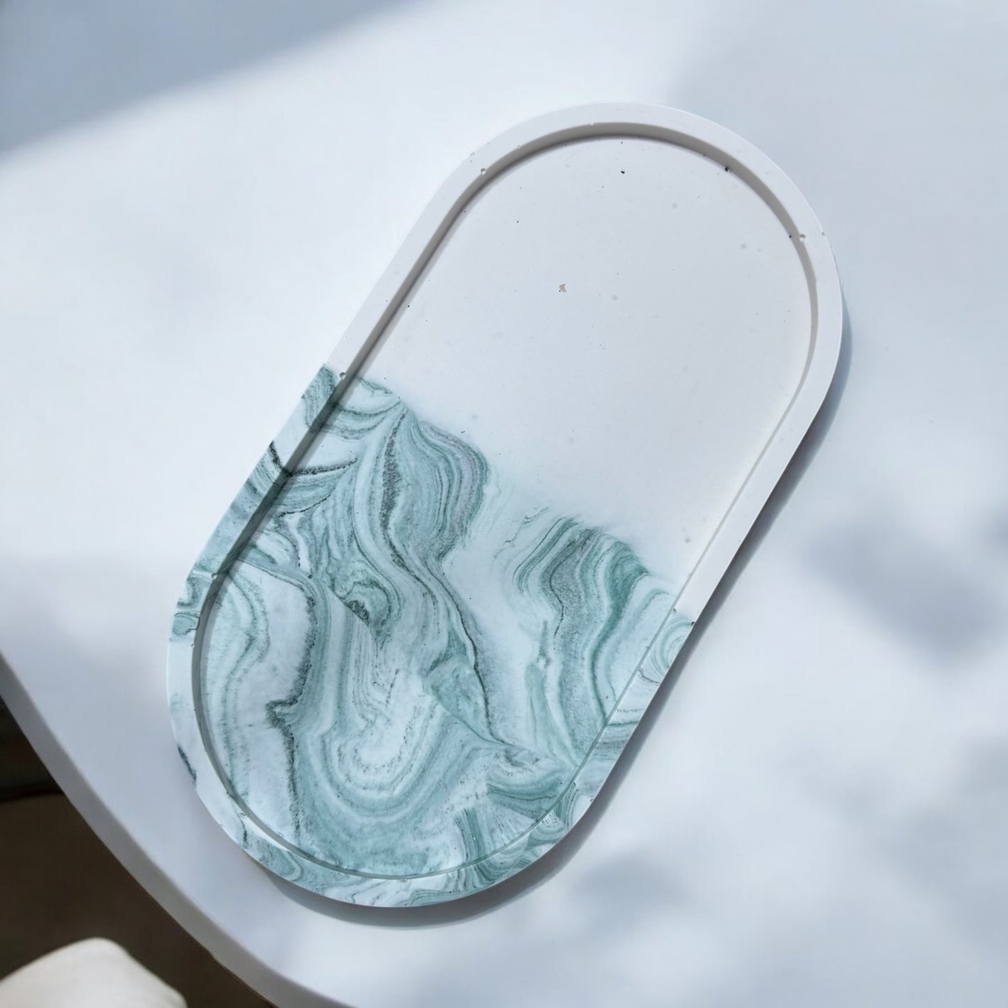 Green Marble Oval Half and Half Jesmonite Jewellery Dish