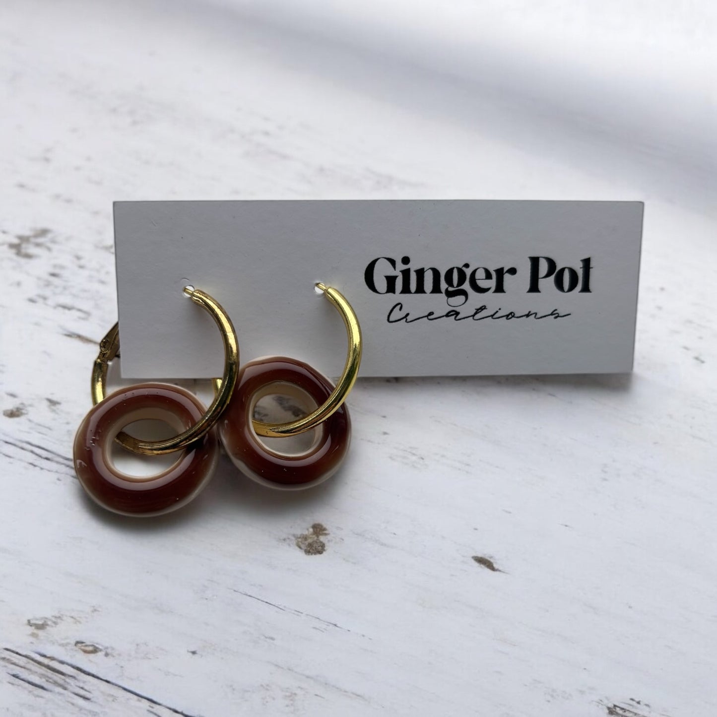 Cappuccino Gold Polymer Clay Hoop Earrings