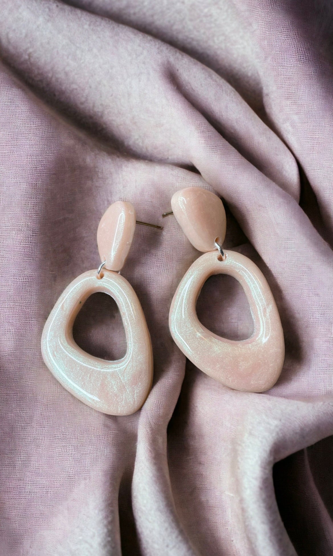 Pink Iridescent Shimmer Polymer Clay Dangly Earrings