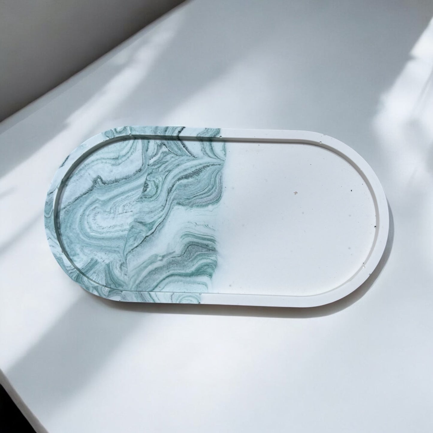 Green Marble Oval Half and Half Jesmonite Jewellery Dish