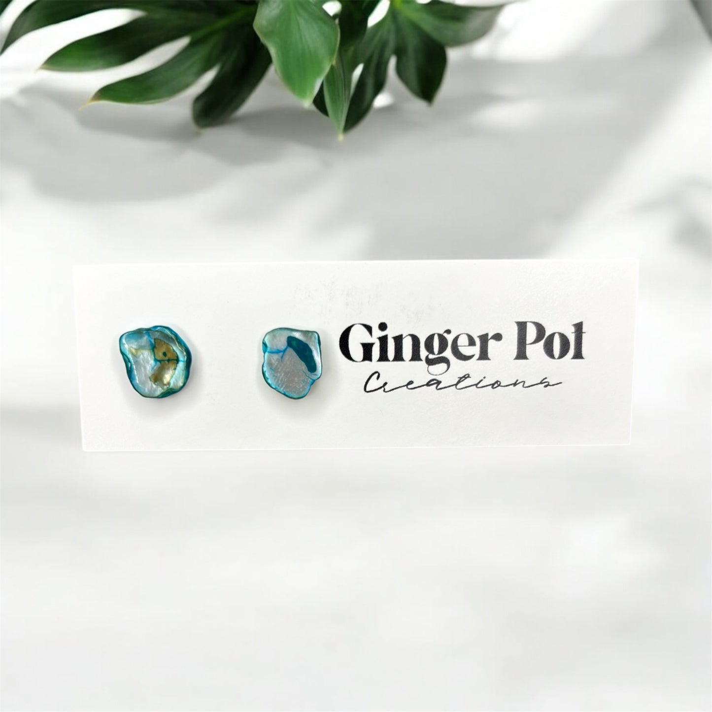 Sea Blue Shell Stud | Hypoallergenic | Earrings