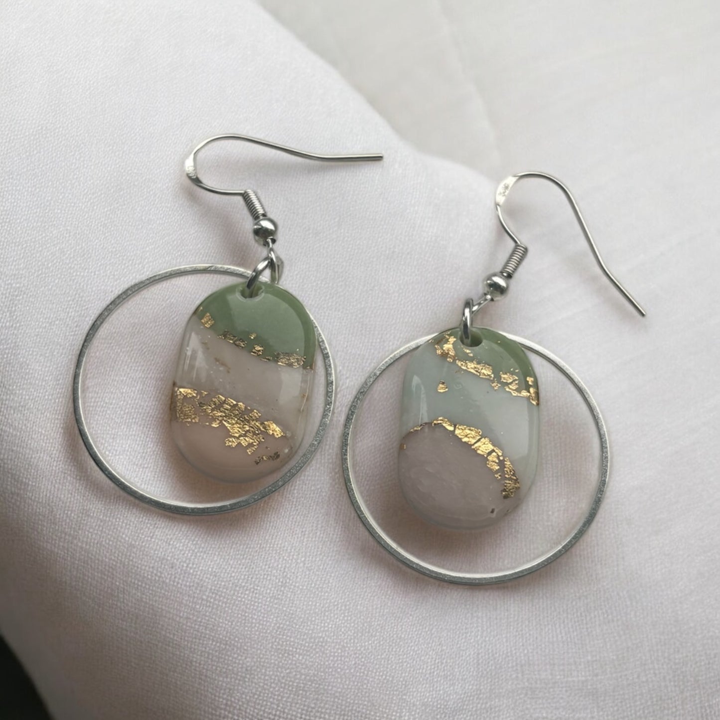 Pastel Paradise Oval Framed Polymer Clay Dangly Earrings