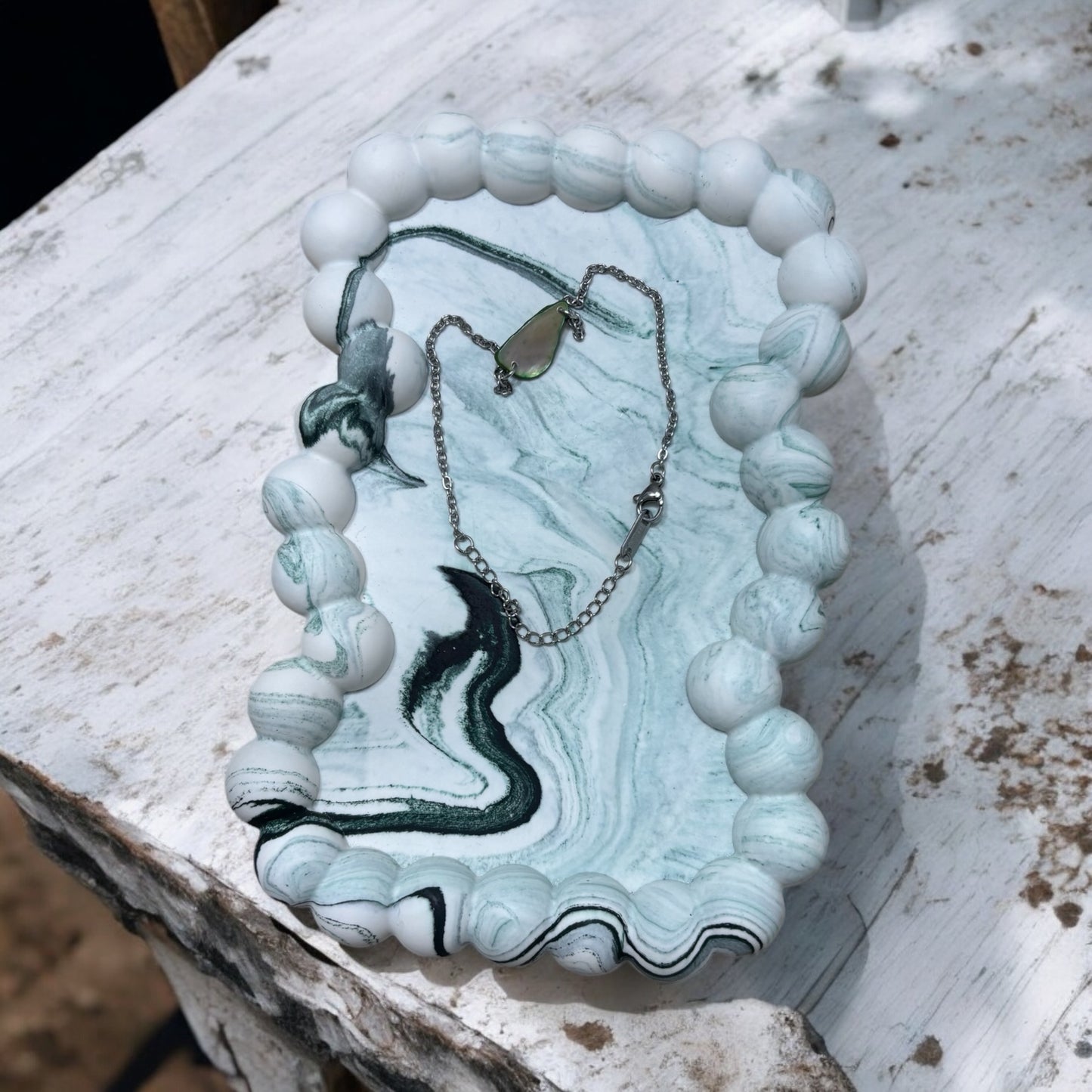 Green Marble Bubble Jesmonite Jewellery Dish