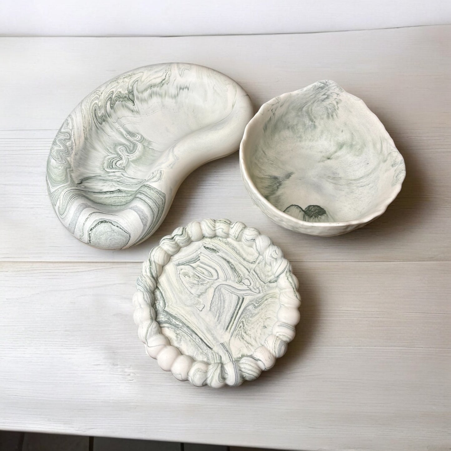 Large Olive Marble Kidney Jesmonite Bowl