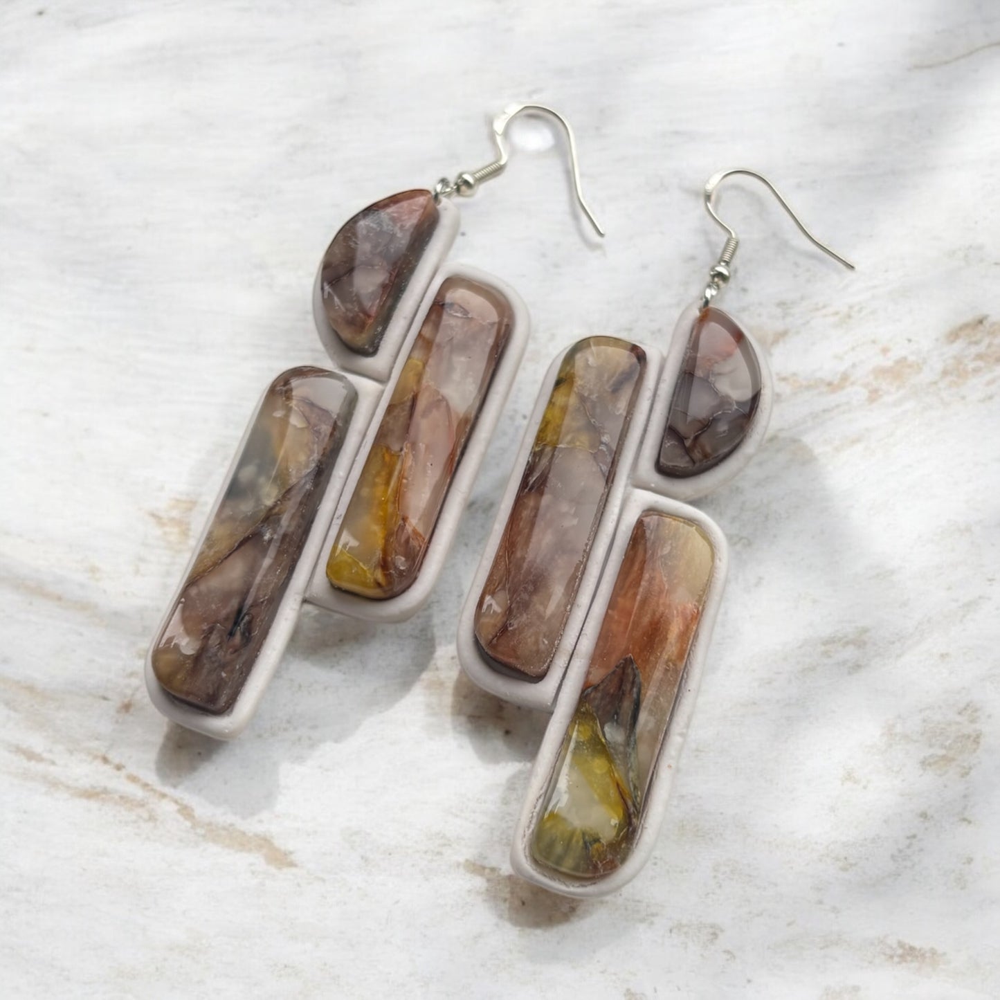 Amber Abstract Statement Polymer Clay Dangly Earrings