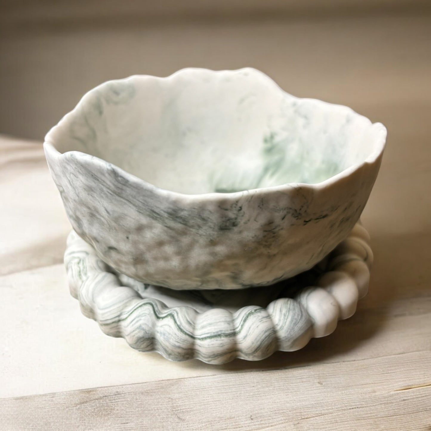 Olive Marble Abstract Jesmonite Bowl